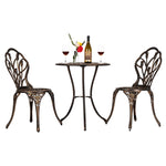 ZUN European Style Cast Aluminum Outdoor 3 Piece Tulip Bistro Set of Table and Chairs Bronze 34364651