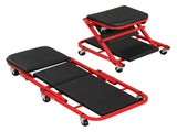 2-in-1 Folding Mechanic Creeper Stool, 6 Universal Casters Padded Seat for Garage Workshop 51609187
