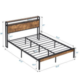 ZUN Full Size Metal Platform Bed Frame with Wooden Headboard and Footboard with USB LINER, LED Lights, W311134460