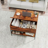 Farmhouse Flip Top Coffee Table with Storage 31.5" Rustic Wood Grain Table, Hidden Storage T2398P354184