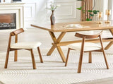 2 walnut colored solid wood dining chairs, with white PU soft cushions and curved backrests that fit W1512P510307