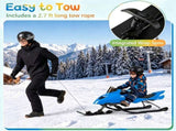 2-in-1 Kids Snow Racer Sled with Tow Rope, 30&deg Steering & Dual Foot Brakes Downhill Ski Sled, 92078190