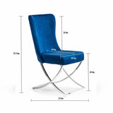 PrimeNest Noblesse Collection Upholstered Silver Legged Dining Chair, Set of 2, Blue B030P286147