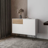 White and Natural Oak Sideboard with Hairpin Legs B062P290287