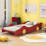 Twin Size Race Car-Shaped Platform Bed with Wheels,Red WF298789AAJ