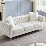 Beige, 23 Seat Sofa Set, Velvet Crystal Buckle Upholstery Sofa, Crystal Feet, Removable Cushion, 27013194