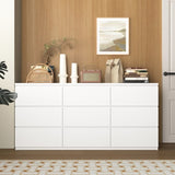 ZUN White 9 Drawer Cabinet for Bedroom, Wide Modern Chest of Drawers No Handles Design, Wood Storage W409P225882