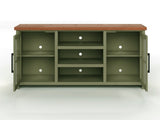 67 inch TV Stand Console for TVs up to 80 inches, No Assembly Required, Sage Green and Fruitwood B108P160211