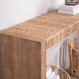 69" Natural Seagrass Console Table Handwoven Top with Engineered Wood Frame W2729P270759
