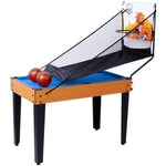 ZUN 5-in-1 Multi-Game Table - Billiards, Push Hockey, Foosball, Ping Pong, and Basketball brown /blue 17255780