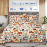 Pumpkin Autumn Leaves Design Quilt Set 3 Pieces King Size All Seasons Bedding Quilt Bed Set with 2 77943134