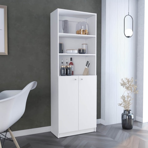 ZUN Home 2-Door Bookcase, Modern Storage Unit with Dual Doors and Multi-Tier Shelves -White -Office B200137830