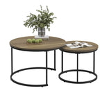 ZUN Nesting Coffee Table Set of 2, 27.6inch Round Coffee Table Industrial Wood Finish with Sturdy Metal 47776106