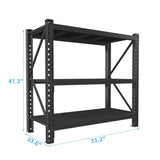 3-Tier Industrial Shelving Rack - 47in, Heavy Duty Steel Shelving Unit Adjustable, 51.2" W*23.6" 28824879