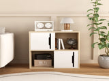 Modern Wooden Storage Cabinet with Sliding Doors, 2-Tier Open and Closed Shelves Organizer, White 98261273