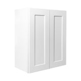 White Solid Wood Double Door Wall Cabinet 2 Doors and 3 Shelves for Kitchen Bathroom T2950P366458