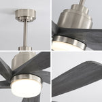 ZUN 52 Inch Modern Ceiling Fan With Dimmable LED Light 5 Solid Wood Blades Remote Control Reversible DC W882P151478