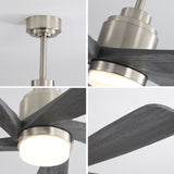 52 Inch Modern Ceiling Fan With Dimmable LED Light 5 Solid Wood Blades Remote Control Reversible DC W882P151478