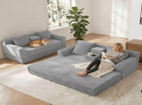72 inches Soft Striped Corduroy Convertible Sofa Bed, Gray Fold Out Lounge Couch with Cup Holders & W5156P544108