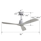 ZUN Indoor 52inch Ceiling Fan with Remote Control Solid Wood Fan Blade Reversible Dc Motor For Bedroom W934P145942