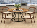 Brown 47" Round Dining Table , Family-Sized for 4-6 People, Hourglass Metal Base & Curved Tabletop 32267114