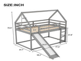 Twin Size Bunk House Bed with Slide and Ladder,Gray 69291769