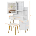 ZUN FCH Particleboard Triamine Veneer 2 Drawers 1 Door 2 Shelves Mirror Cabinet 3 Light Bulbs Dressing 66162550