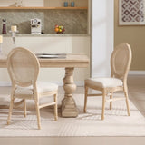 French Country Dining Chairs Set of 2, Upholstered Chairs with Nature Rattan Round Back, Wire W3426P322684