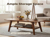 Mid Century Modern Coffee, 100% Solid Oak Wood Coffee with Storage Shelf, 2-Tier Coffee W3204P469105