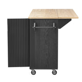 K&K 51" Fluted Kitchen Island with Drop Leaf, Farmhouse Accent Kitchen Island on Wheels with N707P221446B