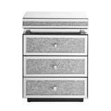 Mirrored Nightstand with 3 Drawers, Silver Nightstand with Crystal Inlay, Mirror End Table, Modern W1005P248529