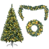 ZUN 6FT Dark Green Pine Christmas, Pre-Lit Set with & Garland & Wreath, Hinged Artificial Xmas N704P198436F