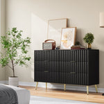 ZUN Black Modern 6 Drawers for Living Room for Hallway with Gold Handles Bedroom Chest of Drawers 07801475