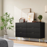 ZUN Black Modern 6 Drawers for Living Room for Hallway with Gold Handles Bedroom Chest of Drawers 07801475