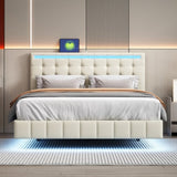 ZUN Queen Size Floating Bed Frame with LED Lights and USB Charging,Modern Upholstered Platform LED Bed WF308894AAA