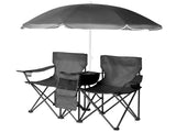 Portable Outdoor 2-Seat Folding Chair with Removable Sun Umbrella Black 57458005