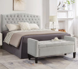 Upholstered Tufted Button Storage Bench with nails trim,Entryway Living Room Soft Padded Seat with W2186139087