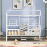 Metal House Bed Frame Twin Size with Slatted Support No Box Spring Needed White MF289091AAK