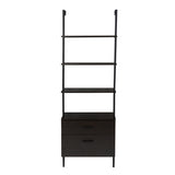 ZUN Industrial Bookshelf with Wood Drawers and Matte Steel Frame 12885722