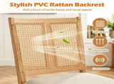 2 Pack Rubber Wood Dining Chairs, PVC Woven Rattan Back Side Chairs with Padded Fabric Seat, 29165042