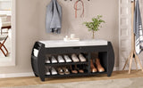 ZUN TREXM Retro Multifunctional Storage Bench with Cushion and Curved Side Panel for Entrance and Living N715P194061B