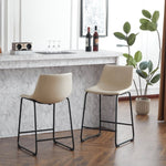 ZUN (Set of 2) Vintage Style 24-Inch Armless Industrial Faux Leather Counter Stool with Metal Legs and N780P170743C