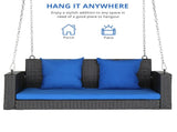 49in Black Rattan Blue Cushion Rattan Swing Chair 06973995