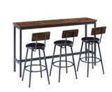 Long Bar Table Set with 3 PU Upholstered Bar Stools, Industrial Bar Table and Chairs for Kitchen W1668P147059