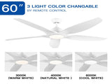 Modern 60 In Intergrated LED Ceiling Fan Lighting with White ABS Blade W1367P447587