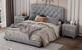 Queen Size Upholstered Bed Frame with Rivet Design, Modern Velvet Platform Bed with Tufted WF316750AAE