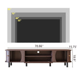 ZUN Modern Curved TV Stand for TVs up to 80 Inches, Farmhouse TV Cabinet with Sliding Doors, Media T3179P294086