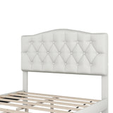 ZUN Upholstered Platform Bed with Saddle Curved Headboard and Diamond Tufted Details, Full, Beige WF294418AAA