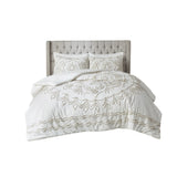 3 Piece Tufted Cotton Chenille Comforter Set Ivory/Taupe King/Cal King B03597182