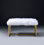 Bagley II White Faux Fur & Gold Finish Bench B2726P278575